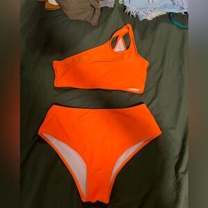 One shoulder orange bikini